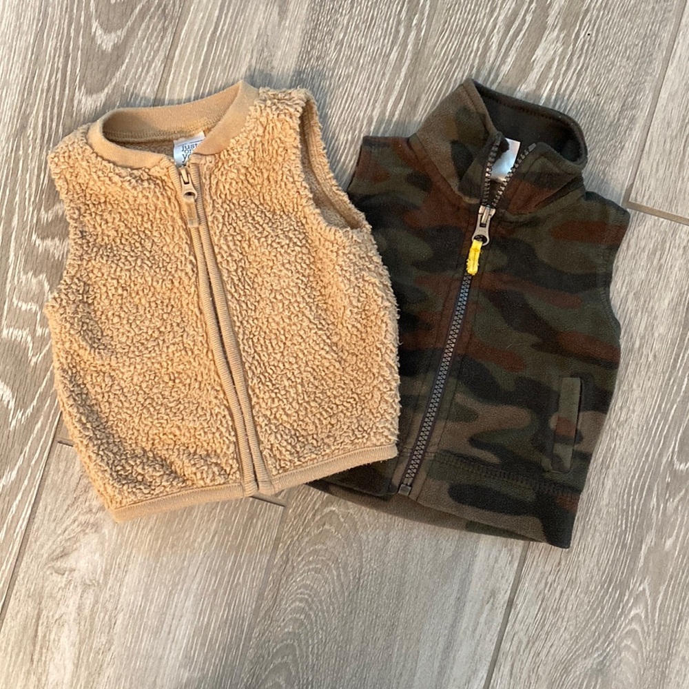 Soft baby vests - tan and camo